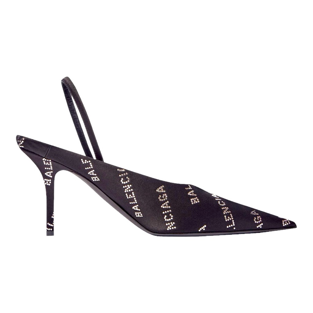 👡 🆕 Balenciaga Women Square Knife Slingback 80mm Mule W/ Rhinestones in Black